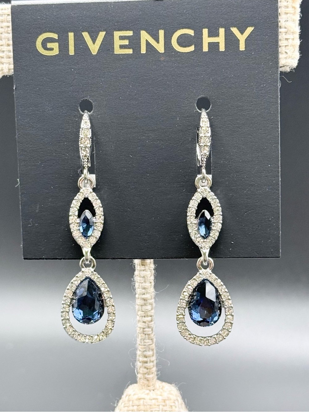 Givenchy Pavé Blue Crystal Double Drop Earrings